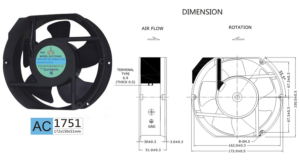 Taiwan Sanju SJ1751HA1-AC axial flow fan