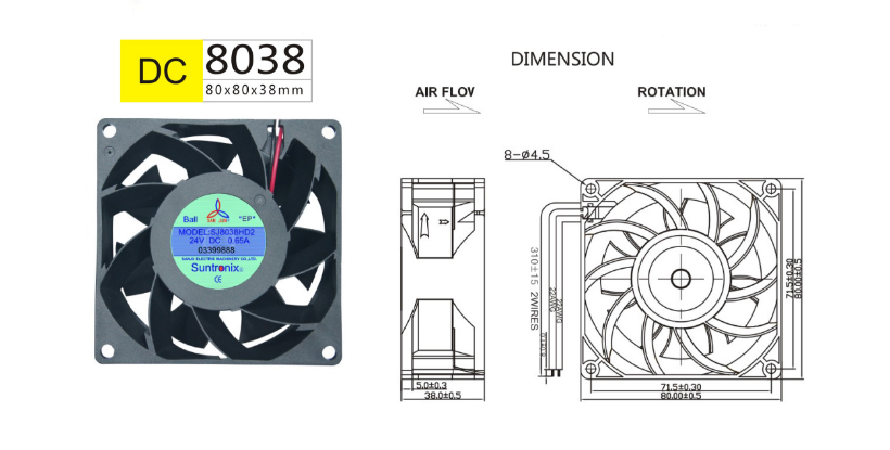 Taiwan Sanju SJ8038HD2-DC axial flow fan